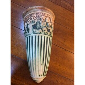 Weller Fairfield Circa 1915  Cherub Green Wall Sconce pocket Vase 9"